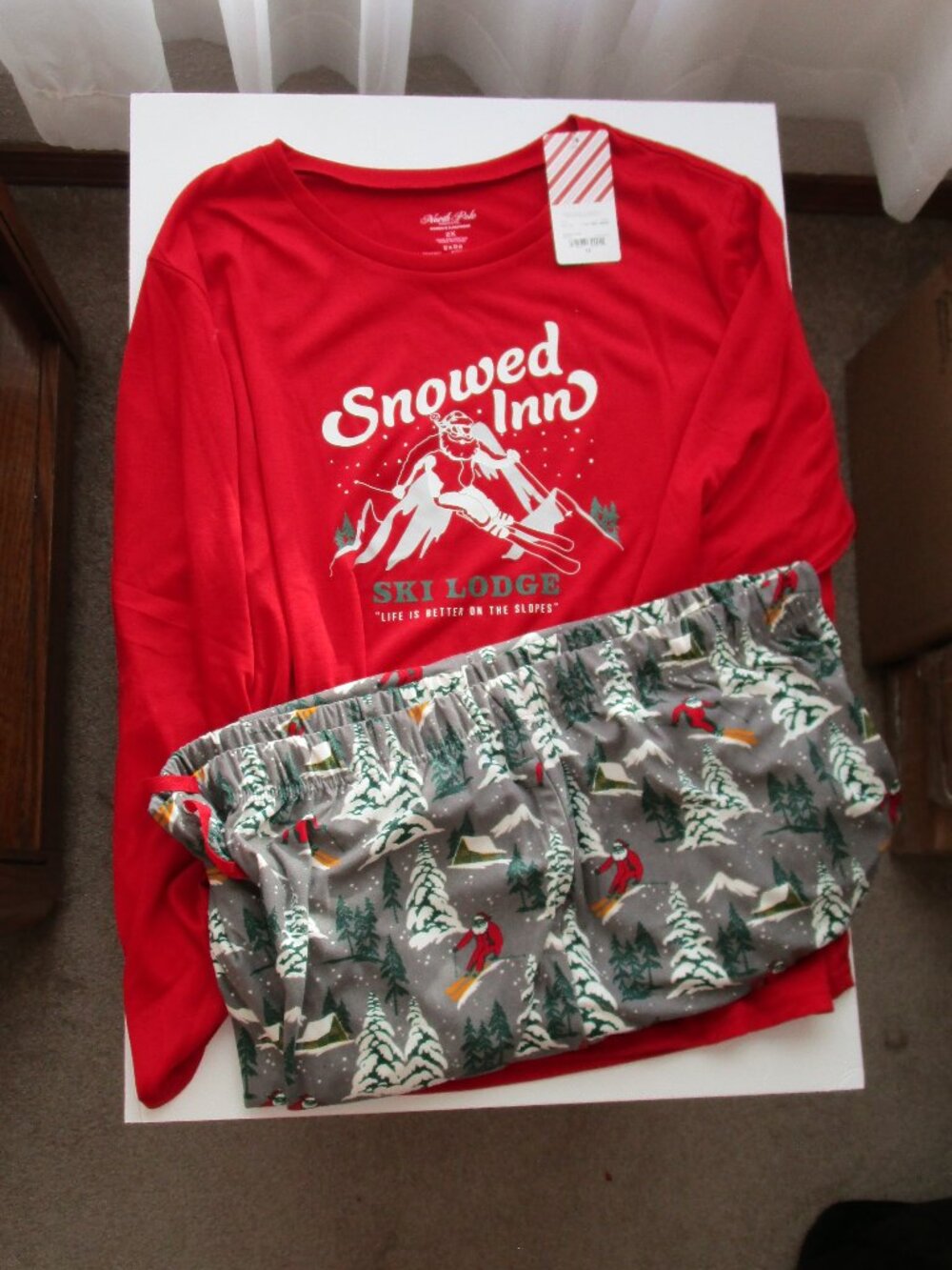 North Pole Jersey Knit Pajamas - Santa's Snowed Inn Ski Lodge